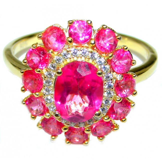 Pink Dream 17.5 carat Pink Topaz 14K Gold over .925 Silver handcrafted Huge Cocktail Ring s. 8