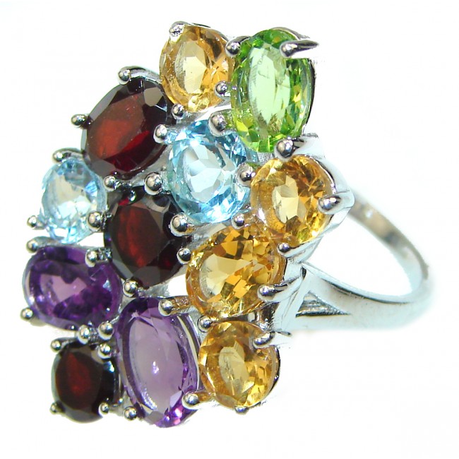 Summer Time authentic Multigem .925 Sterling Silver handcrafted Large ring size 7 1/4