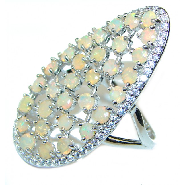 INCREDIBLE BEAUTY Genuine 12.5 carat Ethiopian Opal .925 Sterling Silver handmade Ring size 8 3/4