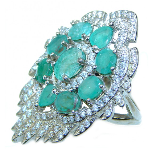 Spectacular Emerald .925 Sterling Silver handmade ring s. 6