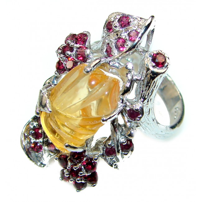Autehntic carved Citrine .925 Sterling Silver Handcrafted Ring size 8 1/4