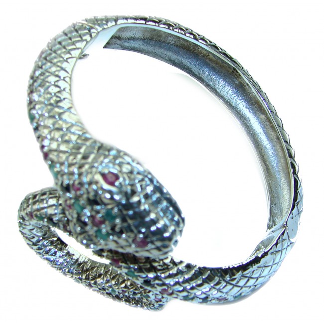 Huge Snake Genuine Ruby .925 Sterling Silver handcrafted Bracelet