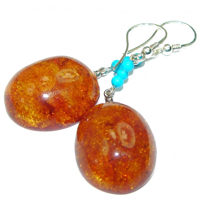 Baltic Polish Amber Turquoise .925 Sterling Silver Earrings