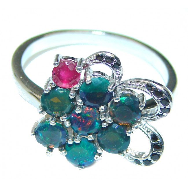 Incredible Beauty authentic Black Opal Ruby .925 Sterling Silver Ring size 9