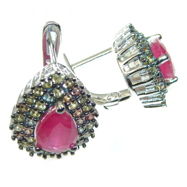 Spectacular 10.5 carat Ruby Sapphire .925 Sterling Silver handcrafted earrings