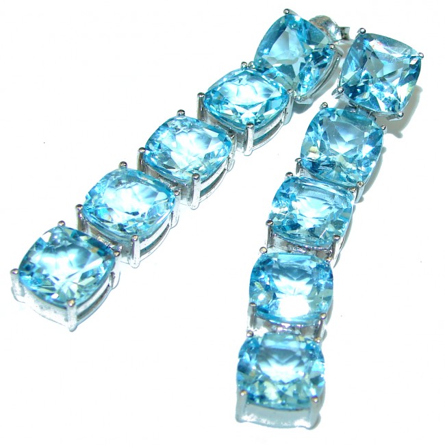 Genuine 25.5 carat Swiss Blue Topaz .925 Sterling Silver handcrafted earrings