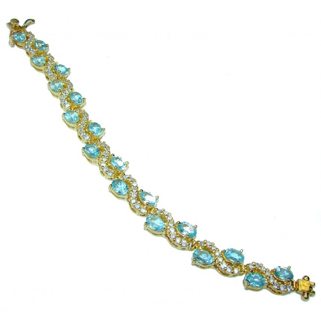 Authentic Swiss Blue Topaz 14K Gold over .925 Sterling Silver handcrafted Statement Bracelet