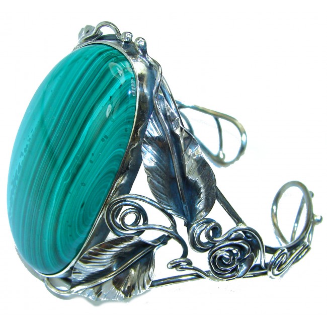 Eternal Paradise 79.9 grams Natural Malachite .925 Sterling Silver handcrafted Bracelet / Cuff