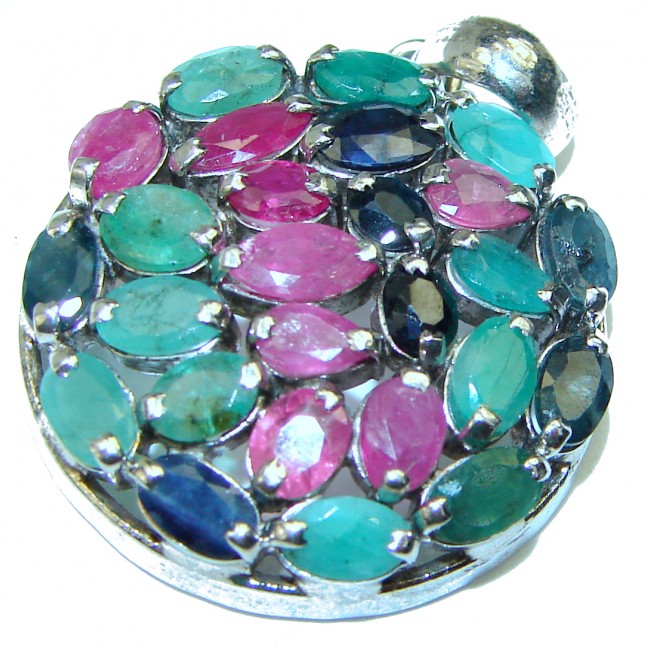 Precious Treasure Emerald Sapphire Ruby .925 Sterling Silver handmade Pendant