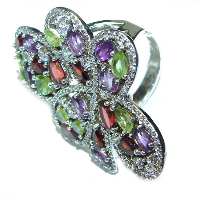 Summer Time authentic Multigem .925 Sterling Silver handcrafted Large ring size 8 1/4
