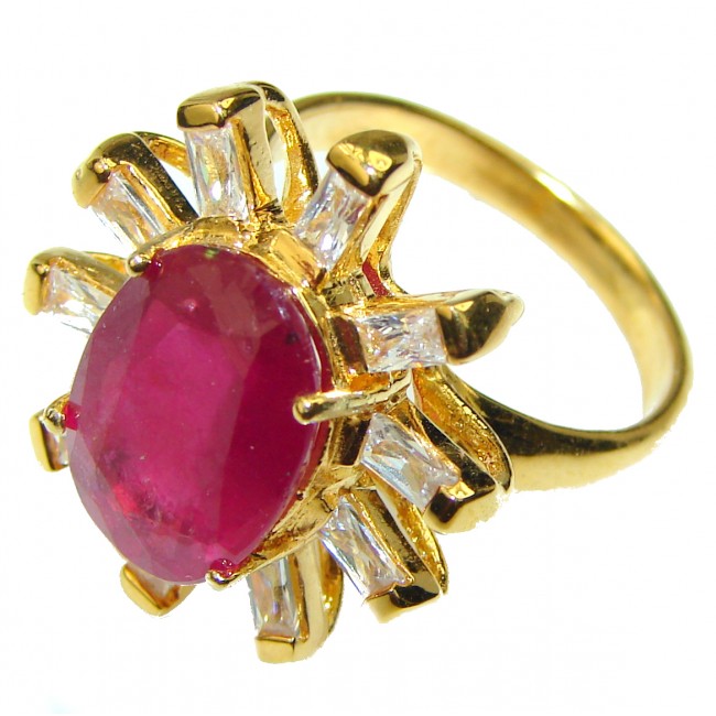 Fancy Authentic Ruby 14K Golden over .925 Sterling Silver Ring size 8