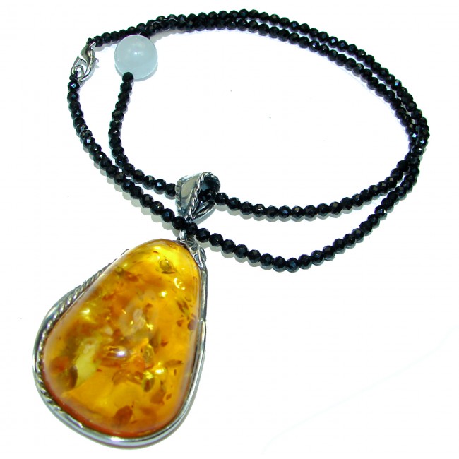 Natural Beauty Golden Polish Amber Jade .925 Sterling Silver handmade necklace