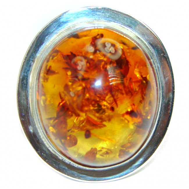 HUGE Authentic Baltic Amber .925 Sterling Silver handcrafted ring; s. 8 adjustable