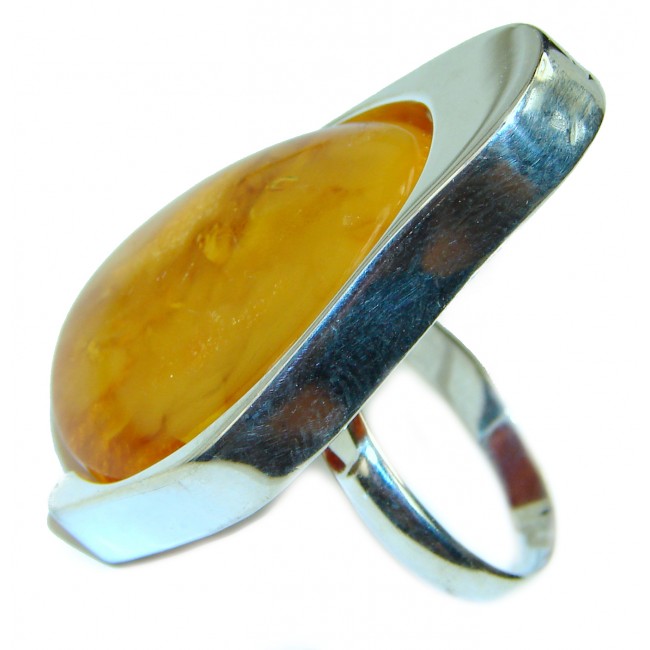 Large Authentic Butterscotch Baltic Amber .925 Sterling Silver handcrafted ring; s. 9 3/4