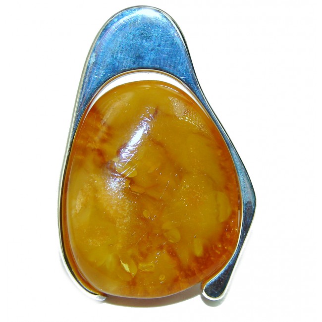 Large Authentic Butterscotch Baltic Amber .925 Sterling Silver handcrafted ring; s. 9 3/4