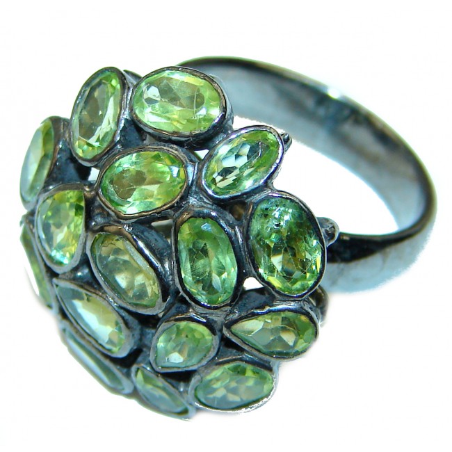 Green Power Peridot black rhodium over .925 Sterling Silver ring s. 7 3/4