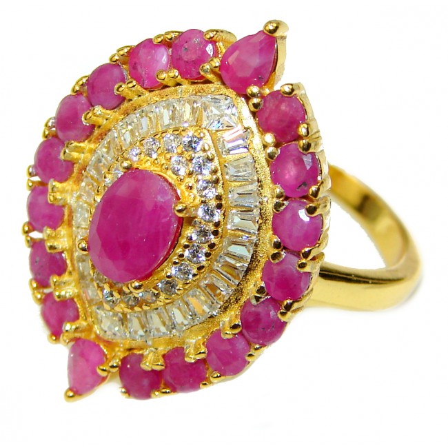 Fancy Authentic Ruby 14K Golden over .925 Sterling Silver Ring size 8