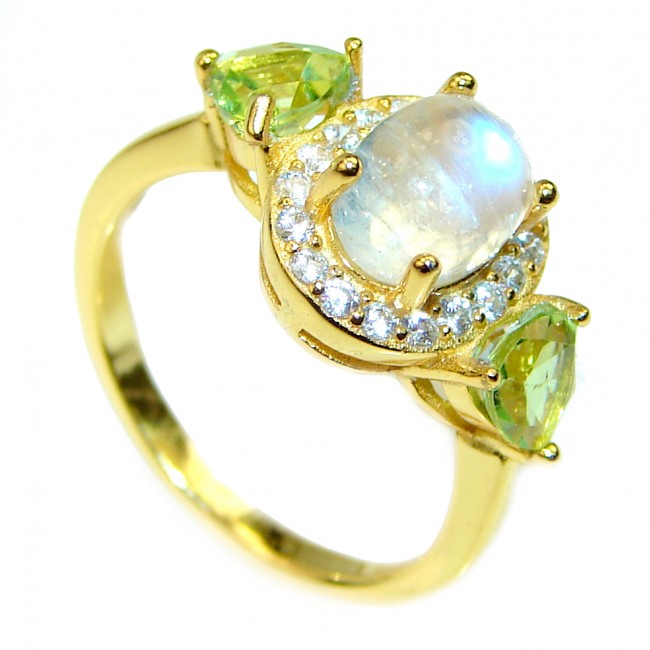 Best quality Genuine Fire Moonstone 14K Gold over .925 Sterling Silver handcrafted ring size 6 1/4