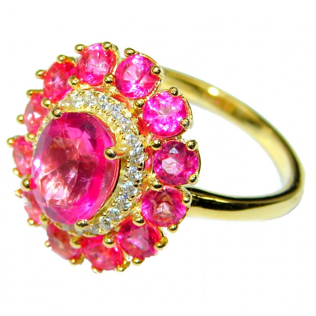 Pink Dream 17.5 carat Pink Kunzite 14K Gold over .925 Silver handcrafted Cocktail Ring s. 7