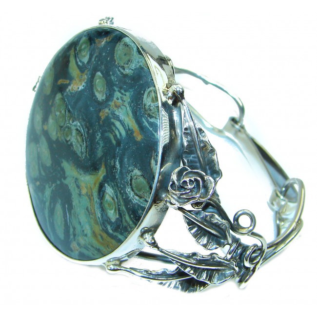 Beautiful Fine Art 72.5 grams Natural Rhyolite .925 Sterling Silver handcrafted Large bracelet Bangle