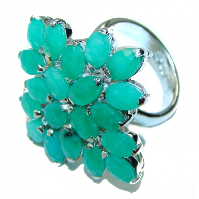 Francesca Spectacular Emerald .925 Sterling Silver handmade ring s. 7