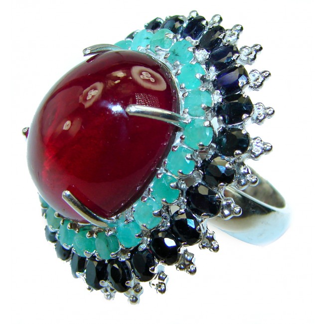 Great quality unique Ruby .925 Sterling Silver handcrafted Statement Ring size 7