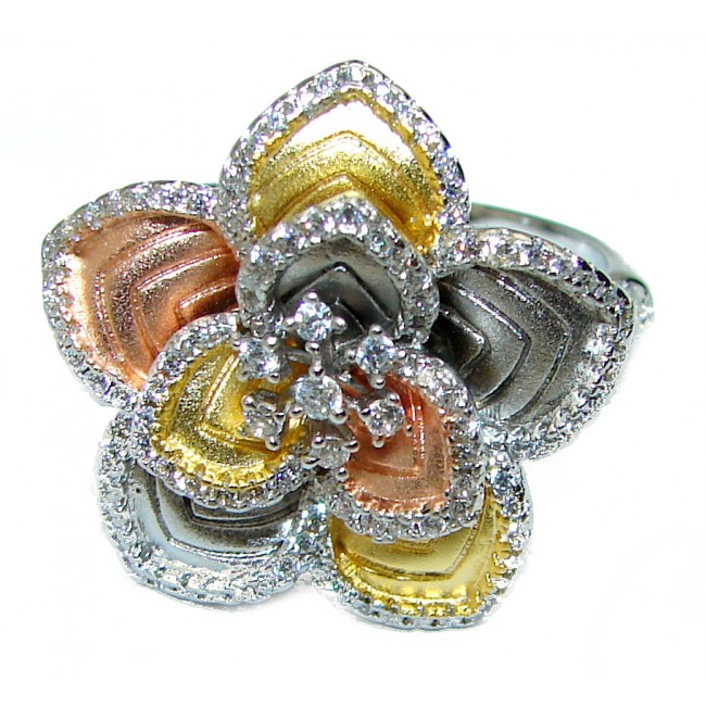 White Topaz 14K Rose Gold over .925 Sterling Silver handmade Ring size 8 1/4