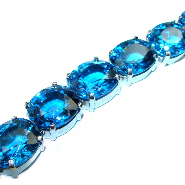 Huge Genuine London Blue Topaz handcrafted .925 Sterling Silver Bracelet