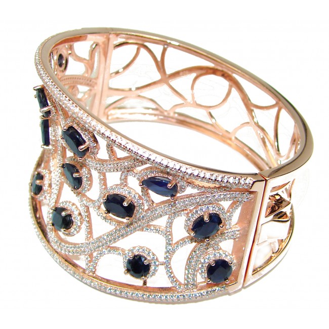 Spectacular authentic Sapphire 18K Rose Gold over .925 Sterling Silver handmade bangle Bracelet