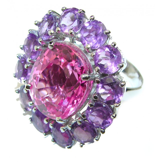 Pink Dream 17.5 carat Pink Topaz .925 Silver handcrafted Huge Cocktail Ring s. 6