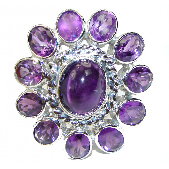 Spectacular Amethyst .925 Sterling Silver Handcrafted Large Ring size 8 1/4