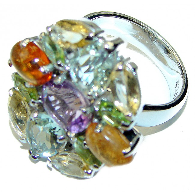 Summer Time authentic Multigem .925 Sterling Silver handcrafted Large ring size 8 3/4