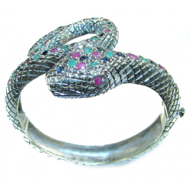 Huge Snake Genuine Ruby .925 Sterling Silver handcrafted Bracelet