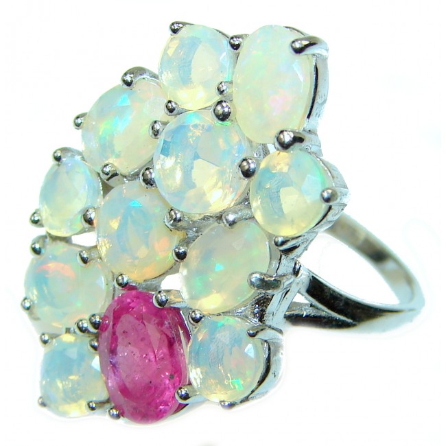 New Universe Ethiopian Opal Ruby .925 Sterling Silver handmade Ring size 7 1/4
