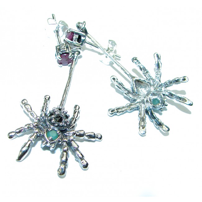 Spider Emerald Ruby .925 Sterling Silver handmade Earrings