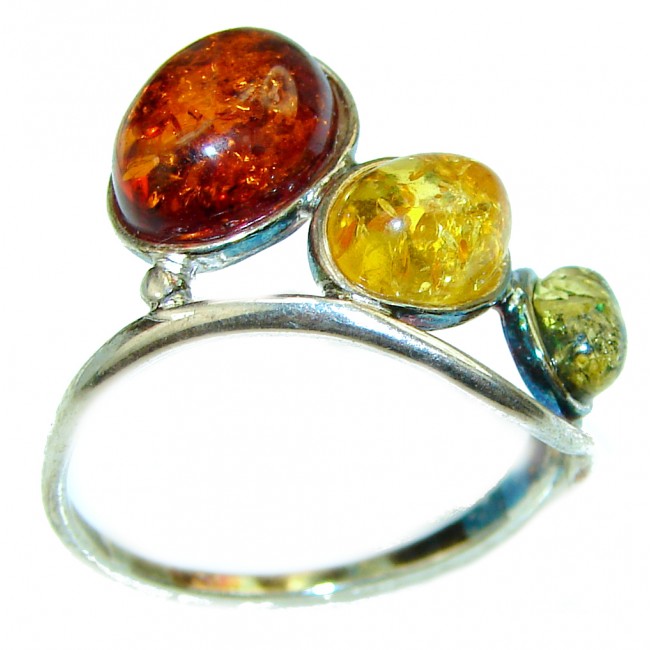 Beautiful Authentic Baltic Amber .925 Sterling Silver handcrafted ring; s. 8 3/4