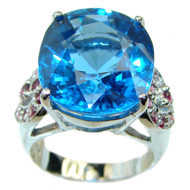 Large Electric Blue Topaz .925 Sterling Silver handmade Ring size 7 1/2