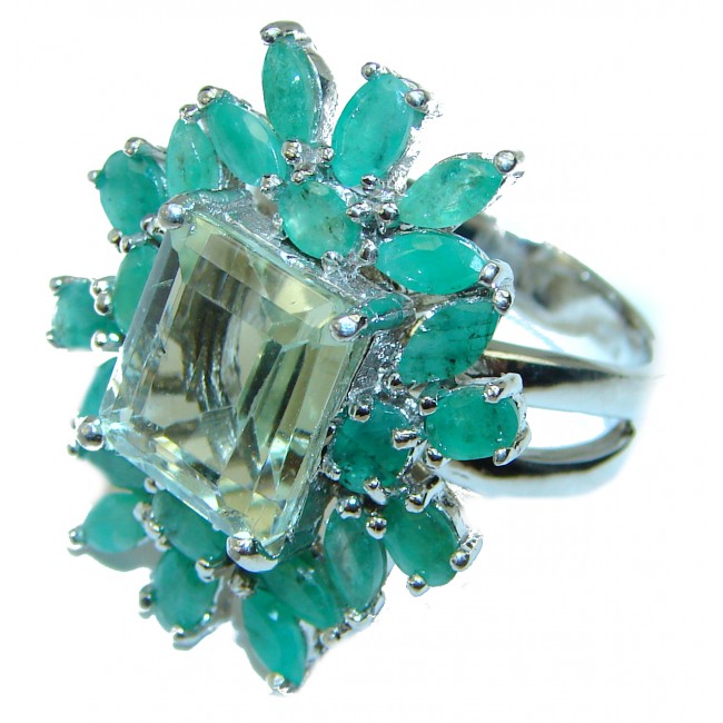 Natural Green Amethyst Emerald .925 Sterling Silver ring size 8