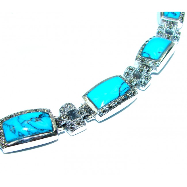 Fantastic inlay Turquoise Marcasite .925 Silver handmade Bracelet