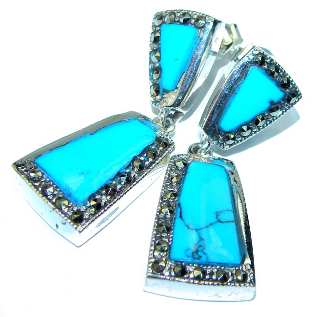 Great authentic inlay Turquoise .925 Sterling Silver handcrafted Earrings
