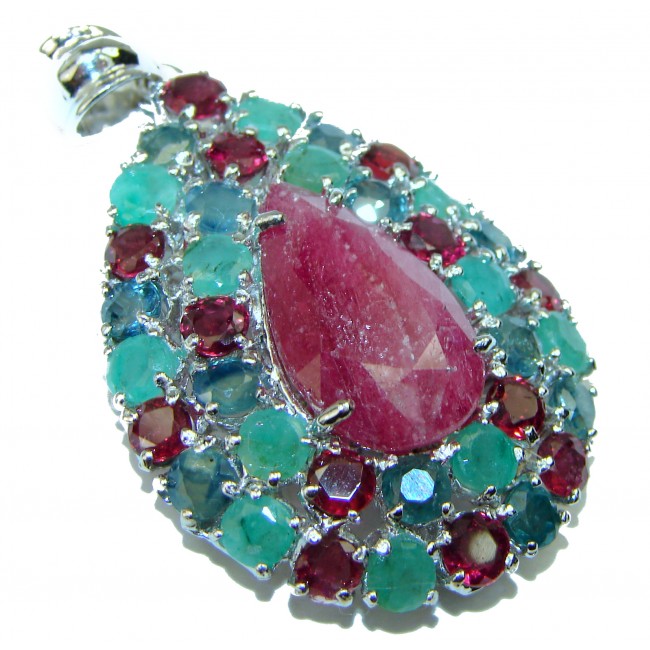 Precious Treasure Emerald Ruby .925 Sterling Silver handmade Pendant