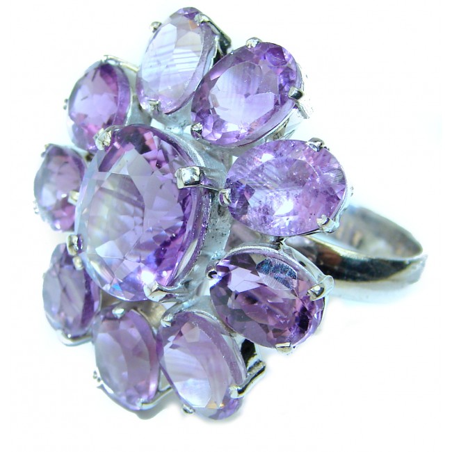 Spectacular Purple Flower Amethyst .925 Sterling Silver Handcrafted Large Ring size 8 3/4