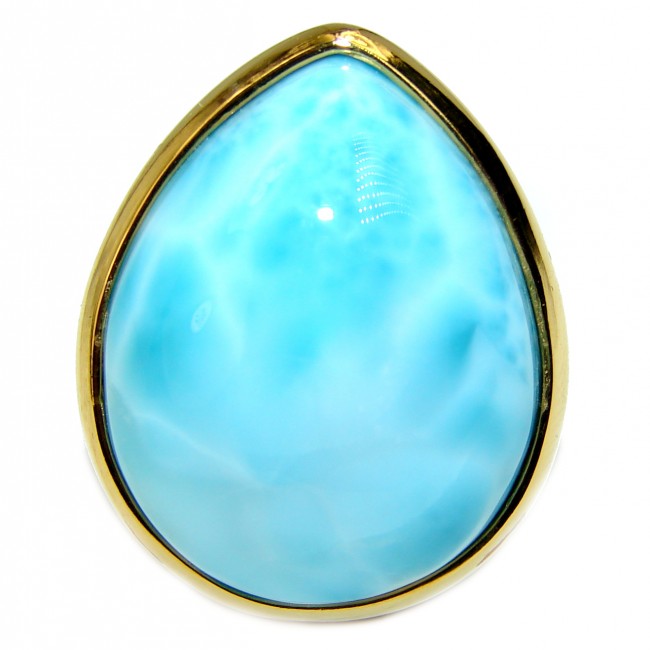 Precious authentic Blue Larimar 14K Gold over .925 Sterling Silver handmade ring size 8 1/4