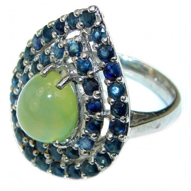 Green Blooning Natural Prehnite .925 Sterling Silver handmade ring s. 6 1/4