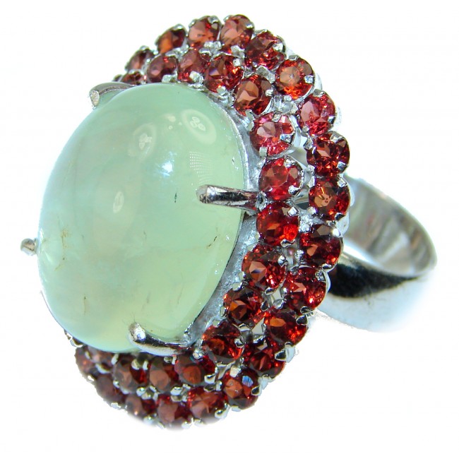 LARGE Natural Prehnite .925 Sterling Silver handmade ring s. 8 1/4