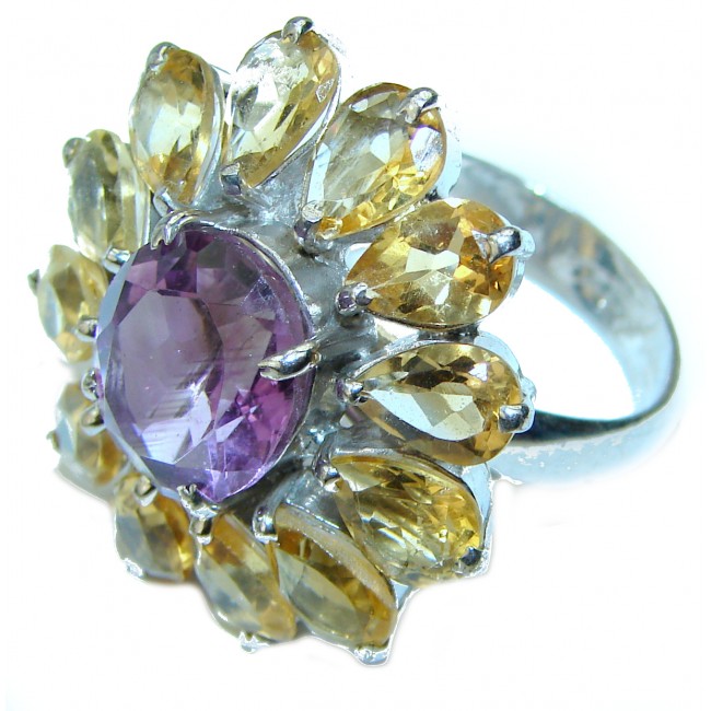 Spectacular 28.5 carat Amethyst .925 Sterling Silver Handcrafted Large Ring size 8