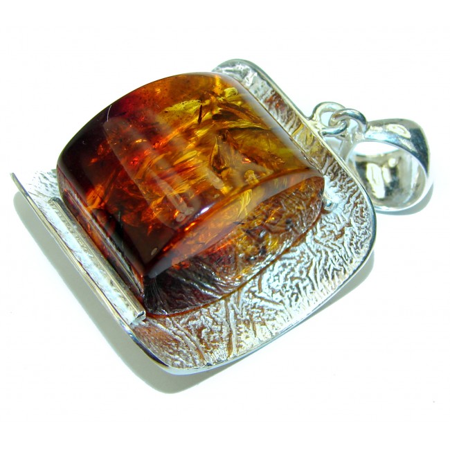 Golden Baltic Amber .925 Sterling Silver handmade Pendant