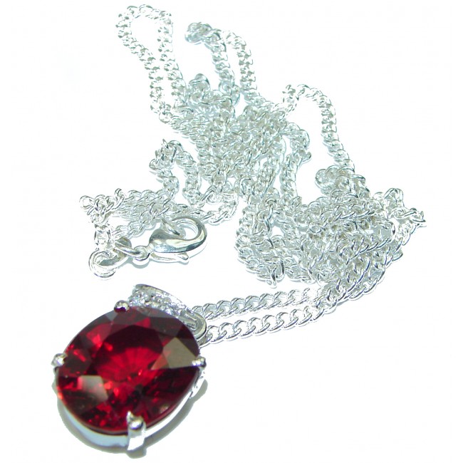 24 inches authentic Electric Red Topaz .925 Sterling Silver handmade Station Necklace