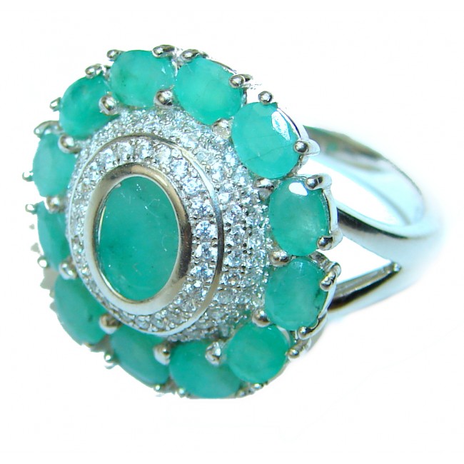 Camille Spectacular Emerald .925 Sterling Silver handmade ring s. 7