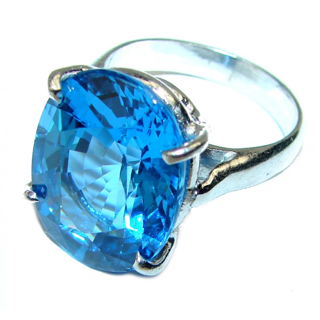 22.8 carat Large Swiss Blue Topaz .925 Sterling Silver handmade Ring size 7 3/4